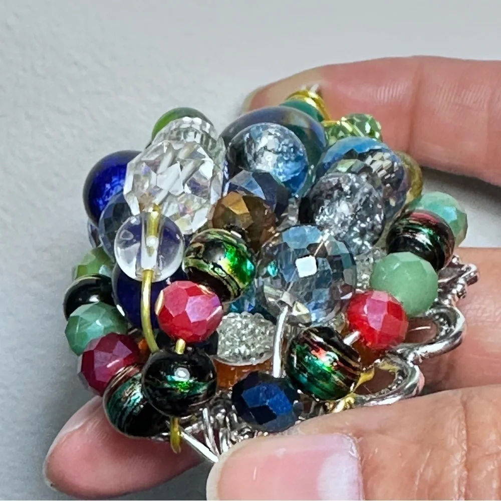 RUBYRUDI OOAK Boho Luxe Crystal Glass Pendant Necklace Cluster Artisan Jewelry